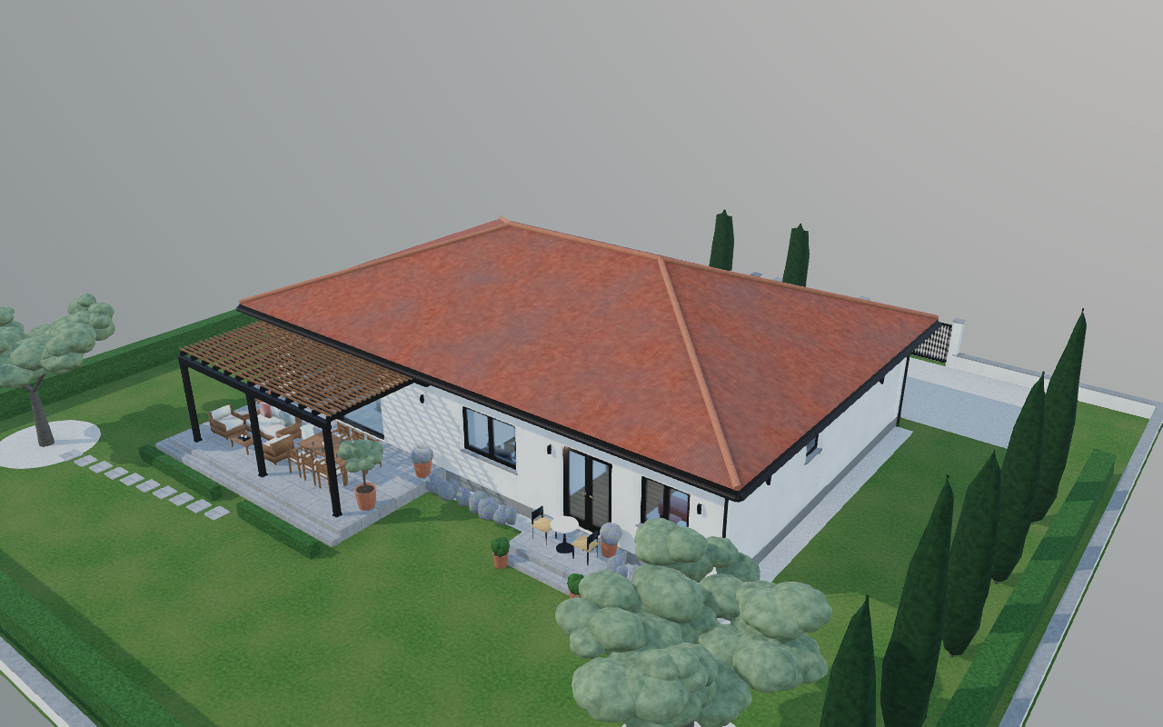 Náhľad bungalovu z 3D vieweru Casa Ulivo vytvoreného modelom Fable 5.1